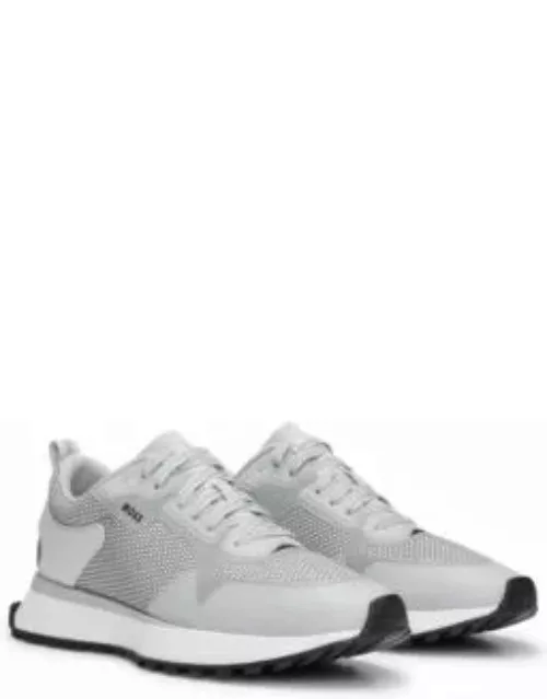 Mixed-material trainers with mesh details and branding- White Men's Sneaker