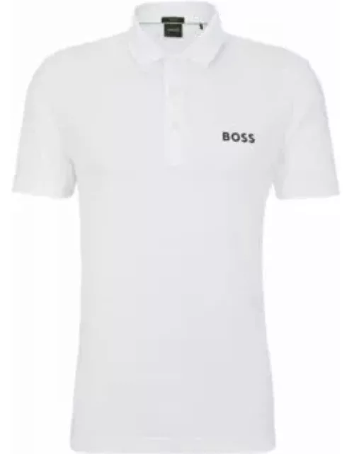 Degrad-jacquard polo shirt with contrast logo- White Men's Polo Shirt