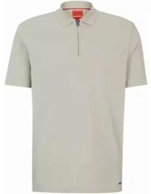 Cotton-blend polo shirt with zip placket- Light Grey Men's Polo Shirt