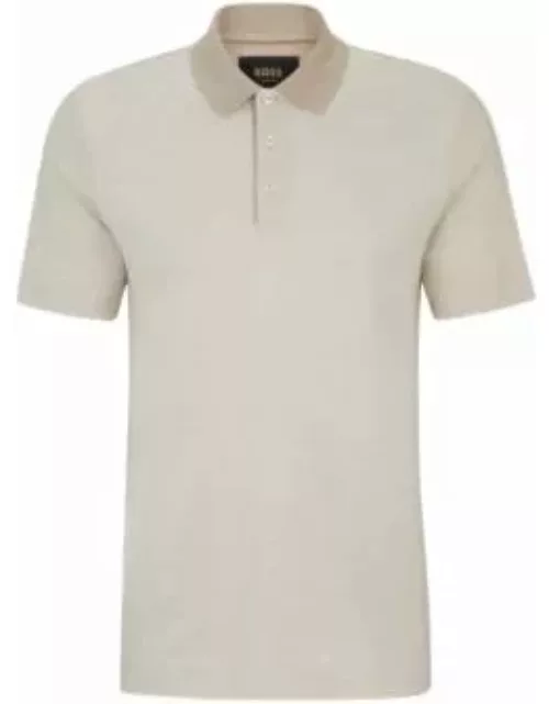 Regular-fit polo shirt in cotton and silk- Light Beige Men's Polo Shirt