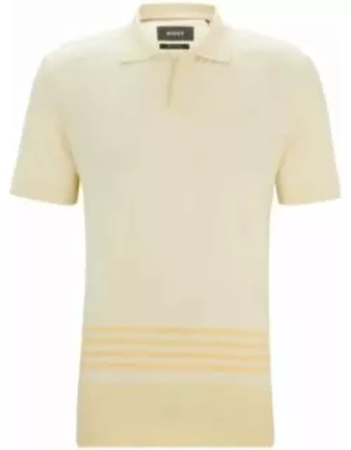 Cotton-silk polo shirt with striped details- Light Yellow Men's Polo Shirt
