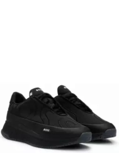 Embroidered-logo trainers with rubberized faux leather- Black Men's Sneaker