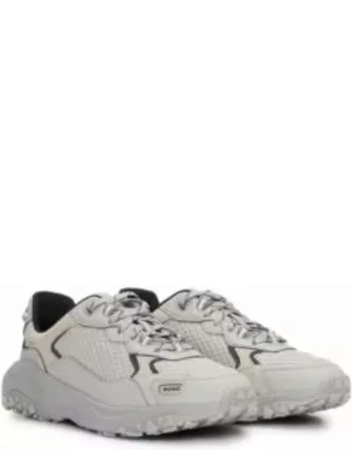 Mixed-material trainers with leather facings- Grey Men's Sneaker