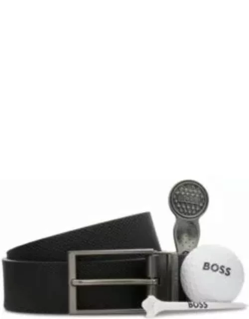 Reversible Italian-leather belt and golf accessories gift set- Black Men's Casual Belt