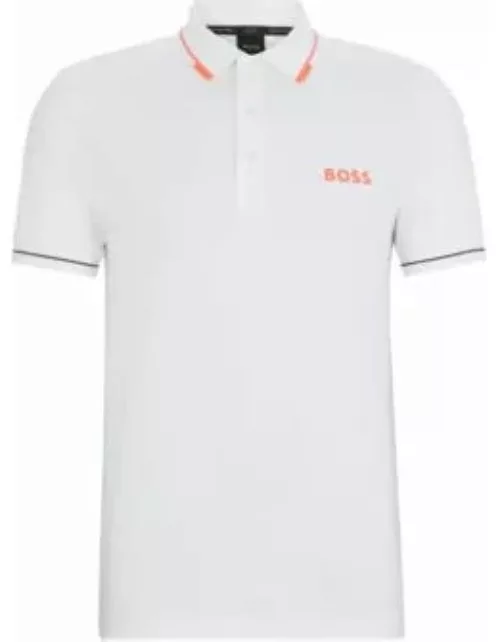 Slim-fit polo shirt with contrast logos- White Men's Polo Shirt