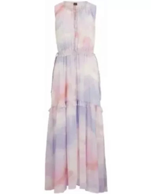 Sleeveless regular-fit printed dress with frill trims- Patterned Women's Day Dresse