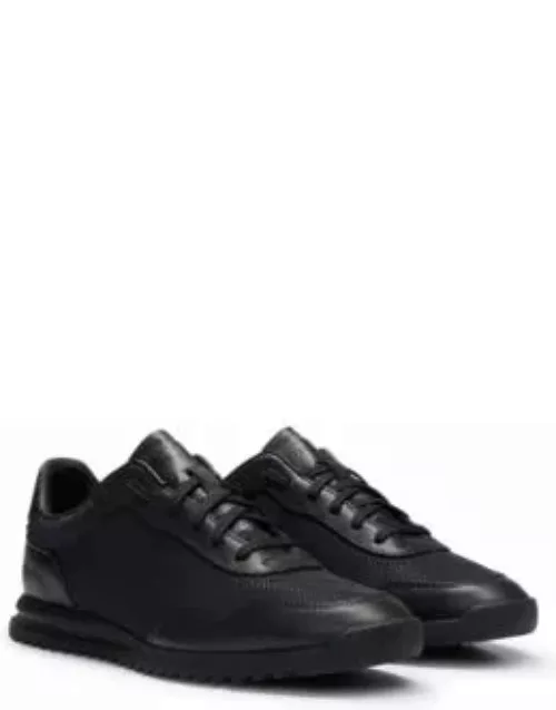 Textured-nylon trainers with leather trims- Black Men's Sneaker