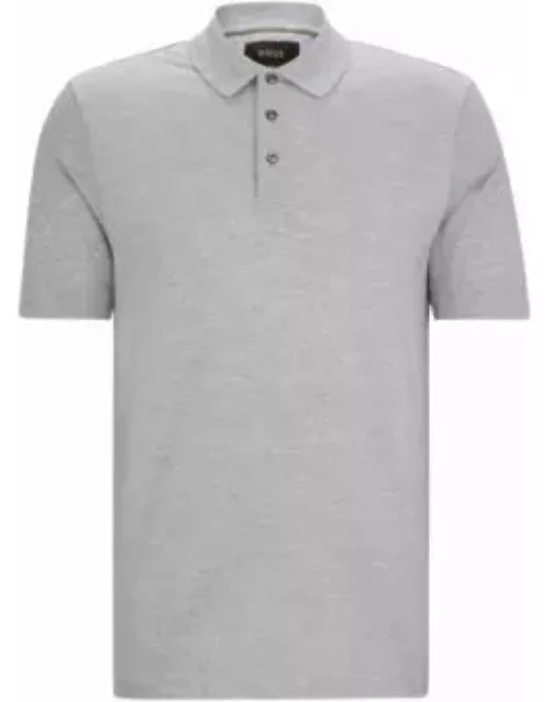 Regular-fit polo shirt in cotton and silk- Silver Men's Polo Shirt