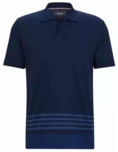 Cotton-silk polo shirt with striped details- Light Blue Men's Polo Shirt