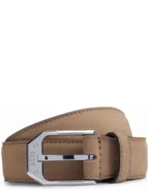 Italian-made suede belt with angular branded buckle- Beige Men's Business Belt