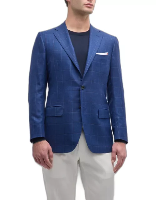 Men's Windowpane Cashmere-Silk Sport Coat