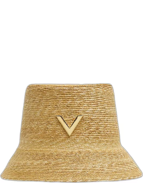 V-Signature Braided Straw Bucket Hat
