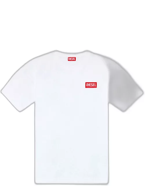 Diesel T-nlabel-l1 White cotton t-shirt with red logo patch - T Nlabel