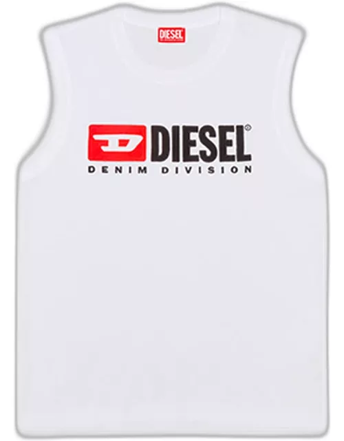 Diesel T-isco-div White sleeveless t-shirt with maxi logo embroidery - T Isco Div