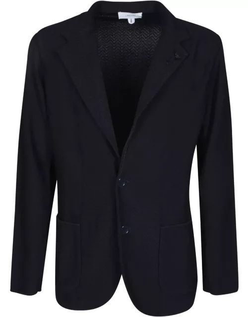 Lardini Herringbone Blue Cardigan Style Jacket