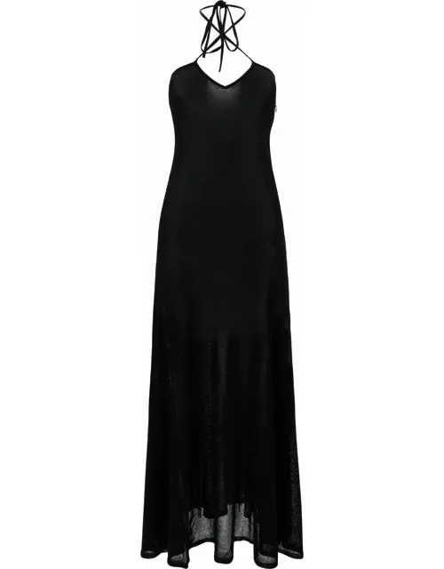 Tom Ford Maxi Black Dress With Halterneck In Fine Knit Woman