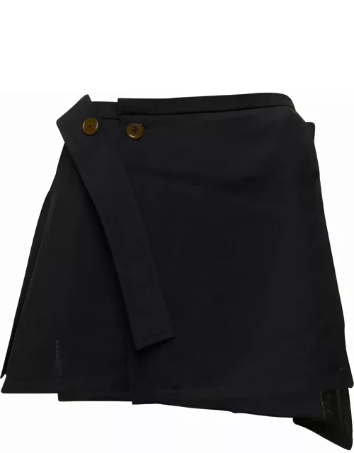 Vivienne Westwood meghan Black Asymmetric Mini Skirt With Buttons In Wool Woman