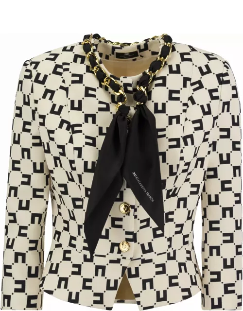 Elisabetta Franchi Logo Print Crepe Jacket With Foulard Chain