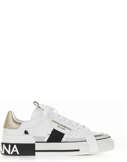 Dolce & Gabbana Custom 2.0 Sneaker In White Gold Leather