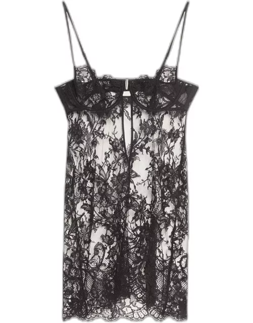 Camille Sheer Floral Lace Mini Slip Dres