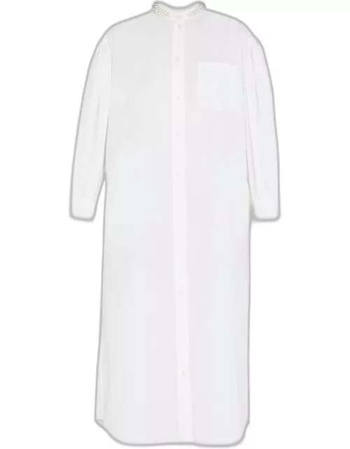 Beaded Long Shirt Dress with Gathered Back Bow