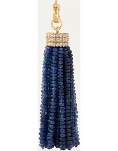 18K Yellow Gold Blue Sapphire Tassel Pendant with Triple Diamond Cap