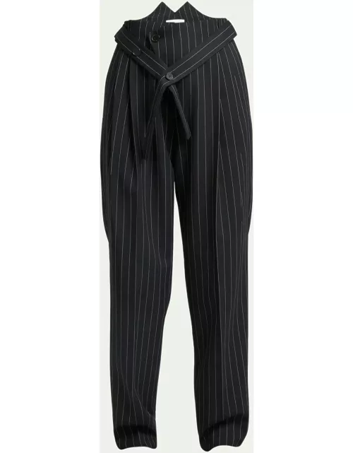 Stripe Pleated Tailored Wool Pant
