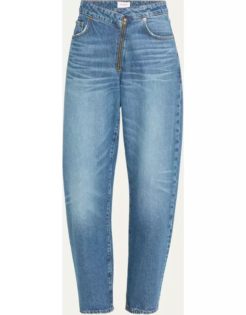 Angled-Zip Long Barrel Jean