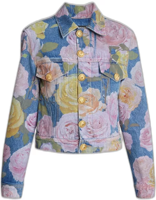 Rose-Print Denim Jacket