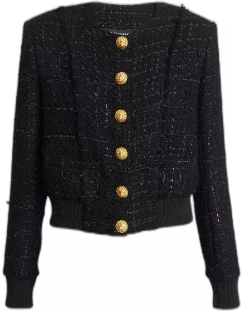 Button-Front Tweed Blouson Jacket