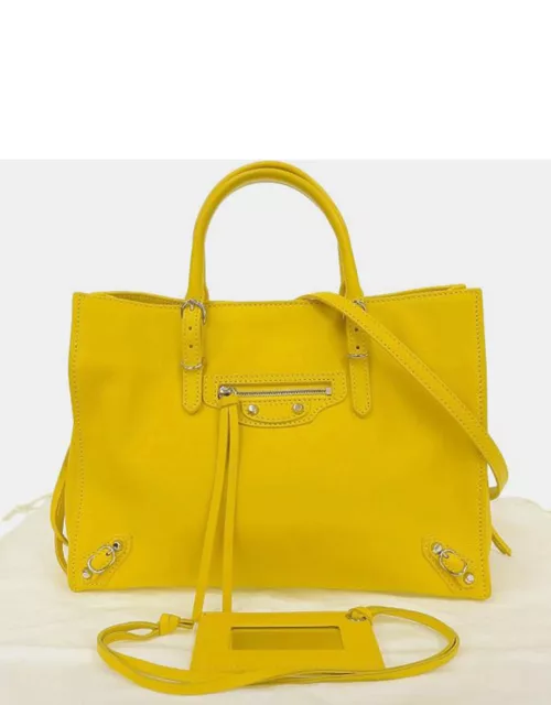 Balenciaga Yellow Leather Mini Papier A6 Zip Around Tote Bag