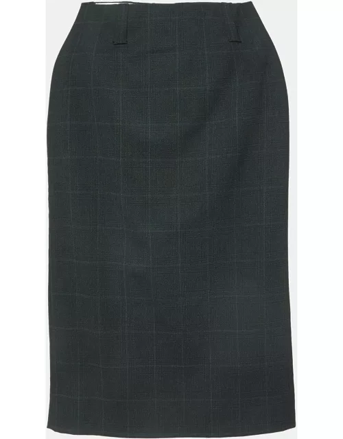 Miu Miu Grey Plaid Check Wool Blend Pencil Skirt