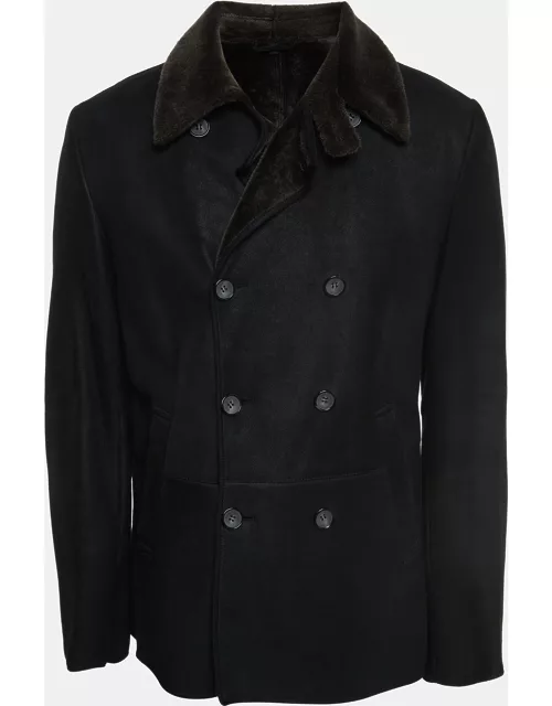 Giorgio Armani Black Leather Double Breasted Flight Jacket