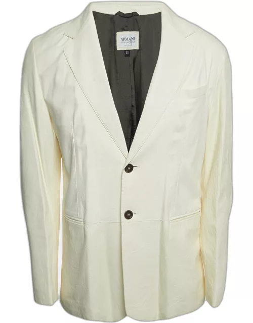 Armani Collezioni White Leather Buttoned Jacket