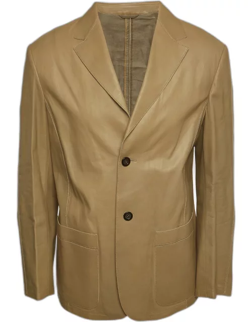 Giorgio Armani Light Brown Leather Buttoned Jacket