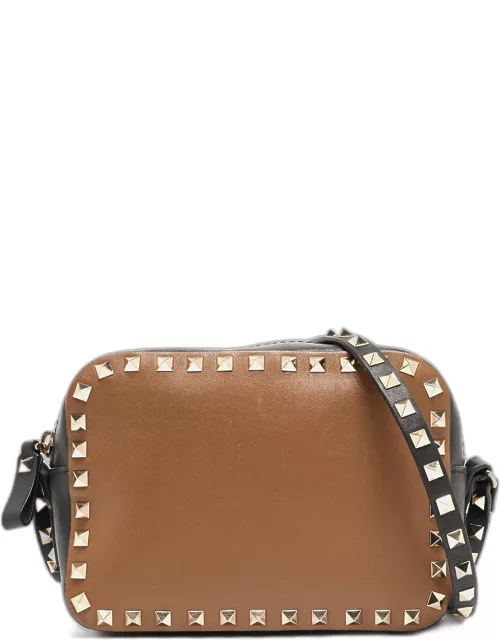 Valentino Brown/Black Leather Rockstud Crossbody Bag