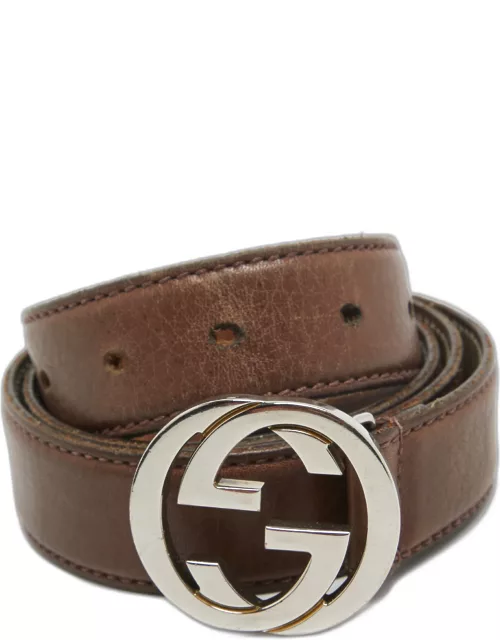 Gucci Dark Brown Leather Interlocking G Belt 90C