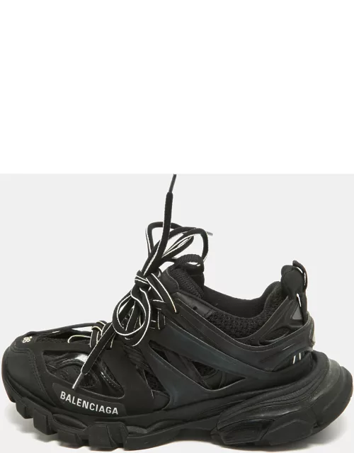 Balenciaga Black Faux Leather and Mesh Track Sneaker