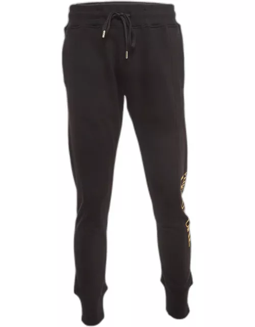 Versace Jeans Couture Black Logo Print Cotton Knit Drawstring Sweatpants