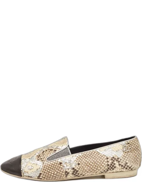 Chanel Tricolor Snakeskin and Leather Cap Toe CC Smoking Slipper
