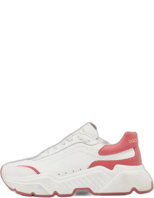 Dolce & Gabbana White/Pink Leather Daymaster Sneaker