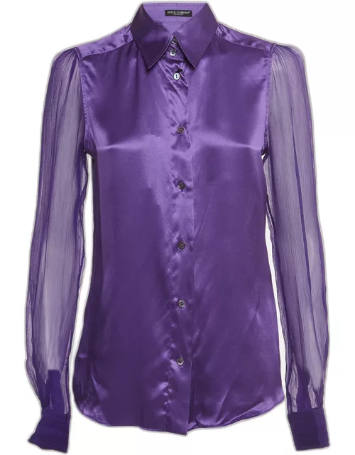 Dolce & Gabbana Purple Silk Semi Sheer Long Sleeve Shirt