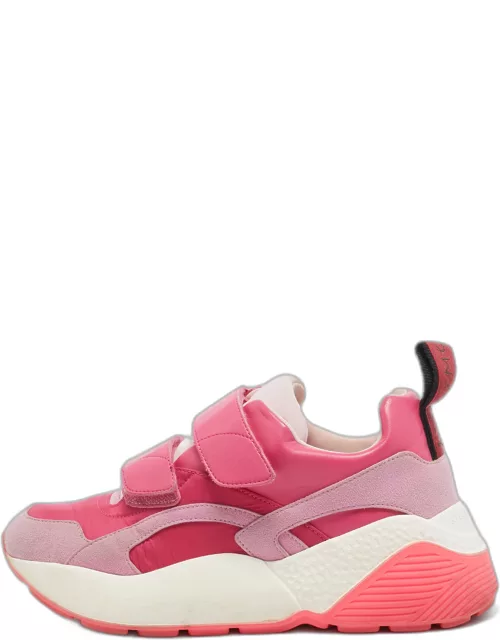 Stella McCartney Pink Faux Leather And Fabric Velcro Strap Eclypse Low Top Sneaker
