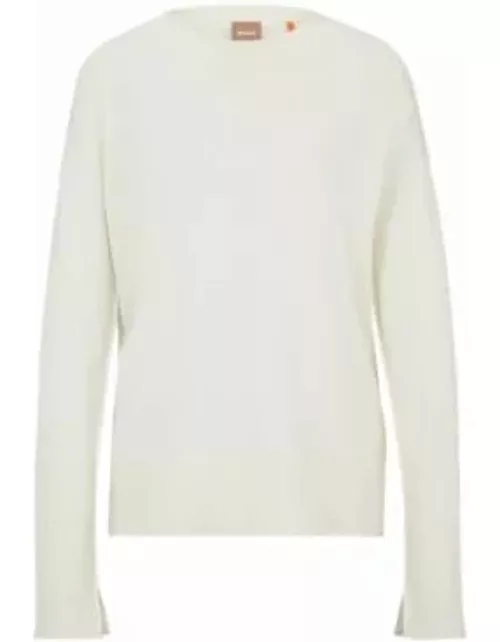 Crew-neck sweater with slit cuffs- White Women's Sweater