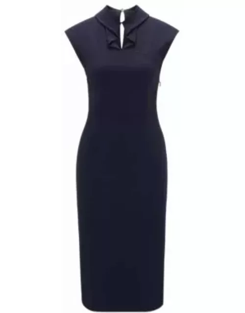 Sleeveless dress in stretch fabric with collar detail- Dark Blue Women's Business Dresse