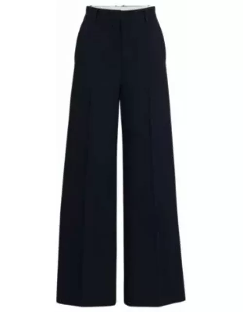 High-waisted relaxed-fit trousers with wide leg- Dark Blue Women's Formal Pant