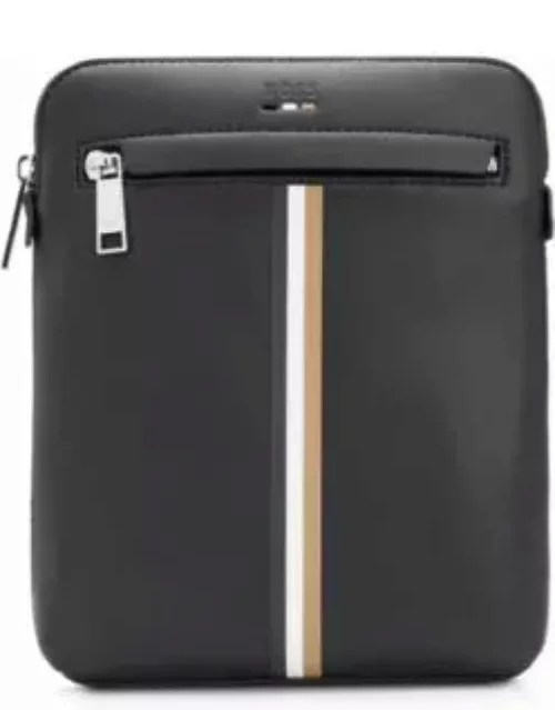 Faux-leather envelope bag with signature stripe- Black Men's Business Bag
