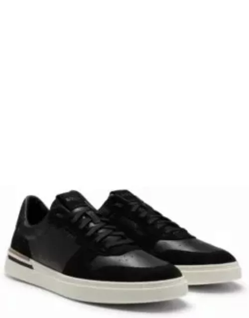 Cupsole lace-up trainers in leather and suede- Black Men's Sneaker