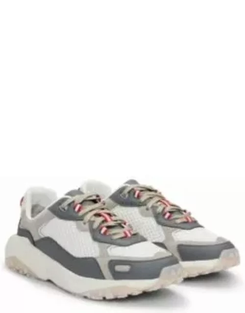 Mixed-material trainers with leather facings- Light Grey Men's Sneaker