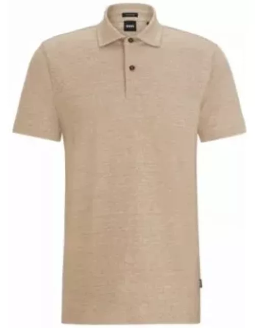 Regular-fit polo shirt in cotton and linen- Beige Men's Polo Shirt